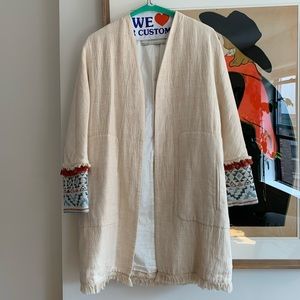 Zara embroidered sleeve slip coat.